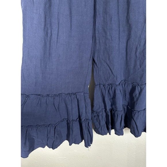 Ruffle Hem Pants Womens Medium Navy Culottes Cropped Elastic Waist Pockets - Picture 3 of 8